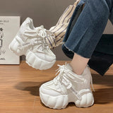 Black Chunky Sneakers for Women 2023 Spring Hidden Heels Platform Sports Shoes Woman Thick Sole Breathable Casual