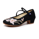 Breakj Heel Shoes, Thick Heel Women's Shoes, Embroidered Cloth Shoes Retro Dance Shoes Middle Heel Shoes, Spring And Summer
