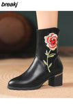 New Boots Women Ethnic Flower Embroidery Autumn Winter Women Ankle Boots High Heels Boots Comfy Ladies Shoes Botas De