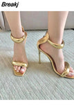 Women Sandals Sexy Gold Stiletto Heel Back Zip Cover Heels Sandals Woman 2023 Designer Shoes Luxury Summer