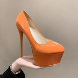 Autumn New Style High Heel Single Shoes Female Spell Color Fine Heel Sexy Single Shoe Waterproof Platform Ultra High Heel Nightclub Women's Shoes