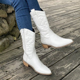 Breakj Autumn New Large-Size Women's Barrel Solid Color Pointed Casual Martin Boots Coarse Heel