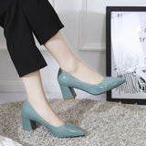 new Korean wild thick with high heels shallow mouth pointed work single shoes classic simple large size women's