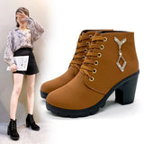Breakj High-Heeled Single-Shoe Women's Shoes Thick Heel Short Boots Round Head Martin Boots Women's Lace And Bare Boots Knight
