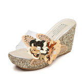 Breakj Women's Korean Version Of Fashion Casual High-Heeled Shoes With Transparent Flowers Water Drilled Outside Wearing A Word