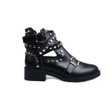 Women Rivet Boots PU Leather Boots Buckle Strap Woman Shoes Casual Buckle Boots Shoes Woman Black Ankle Boots Botas