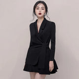 Lace Up Two Piece Sets For Women V Neck Long Sleevet Suit Skirts Minimalist Suits Female 2020 Autumn Fashion
