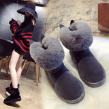 Boots for Women Women Boots Genuine Leather Real Fox Fur Brand Winter Shoes Warm Black Round Toe Casual Female Snow
