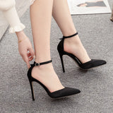 Breakj Cm Black Satin Noodles In The Air Pointed High-Heeled Sandals Fine High Heel Women Sandals Large Size