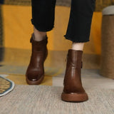 New Women's Boots Autumn Retro Brown Ladies British Style Flat Casual Ankle Boots Botas Mujer Female Platform Short