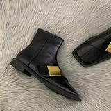 Women Ankle Boots Designer Square Toe Leather Shoes New Chunky Heels Zipper Fad Brand Motorcycle Goth Snow Botas De