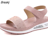 New Womens Sandals Fashion Air Cushion Soft Casual Flat Sandals Retro Wedge Platform Large Size Rhinestones Sandalias