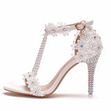 Breakj Cm Fine High Heel Beaded Sandals Lace Flowers Water Diamond Wedding Shoes Bride To Take Pictures High Heel With