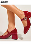 Toe Vintage Ankle Buckle Mary Jean Shoes 2023 European Style Thick High Heels Solid Elegant Women's Pumps Spring
