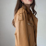 Spring Autumn Women Brown Faux Leather Jacket Moto Biker Punk Style PU Coat Casual Loose Locomotive Outwear with