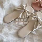 Breakj Lazy Wind Elegant Cool Slippers 2025 New Wearing Soft-Soled Bows Shoes Flat Beach