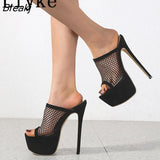 Size 35-42 Platform Slippers For Women Fashion Breathable Mesh Peep Toe Extreme High Heels Sandals Summer Shoes Lady