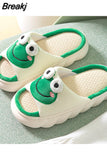 Frog Linen Slippers Women Shoes Couples Non Slip closed toe platform Cotton Linen Cool Slippers Home Slippers