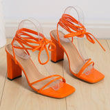 Summer Plus Size Women's Shoes Sexy Square Head Straps Fine Heel High Heels Cross Strap Sandals