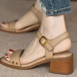 Breakj Thick Heel Sandals Female Summer 2024 New Foreign Style Open Toe Non-Slip Soft Bottom One Word Buckle Mom