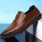 Men's Peas Shoes Slip-On Casual Comfort Soft Sole Driving Shoes Black Leather