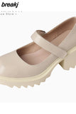 Size 34-39 Real Leather Women Chunky Pumps Mary Janes Fashion Platform High Heels Shoes For Women Lady Casual