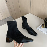 Breakj One-Footed 2025 New Velvet Splicing Elastic Skinny Short Boots With Square Head And Then Zipper Short