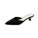 Half Support Shoes Women 2023 Summer New Large Size Tip Thin Heel Shallow Cloth Mueller Shoes Middle Heel