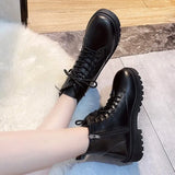 Breakj Front Tied Martin Boots Girl Thick Bottom Raised Thin Boots Large Size Short Boots Girl