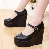 Breakj High-Slope Single-Shoe Round Cheongsam Shoes Shallow Walking Shoes Waterproof Table Thick-Soled Size 43 Magic Sticker Women's