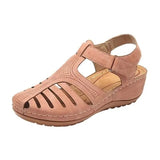 Breakj Summer New Large-Size Hole Shoe Bag Head Retro Sandals Magic Sticker Hollow Slope And Round Head Women's