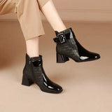 Women's Boots Fall 2023 New Add Down Fashion Boots Women's Thick Heel Square Head Large Size Black Coffee Ankle Boots