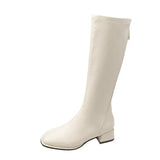 Autumn / Winter New 43 Size Leather Long Boots Rear Zipper Plus Size High Boots Thick Heel Low Heel Knight Boots