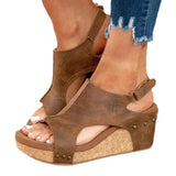 Size Sandals For Women In The Summer Of 2023, The New Leopard Print Rivet Fish Mouth Velcro Slope Heel Thick-Soled