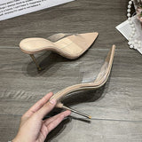 Women 2024 Summer New Temperament Women's Shoes Sharp Toe Transparent A Word With Thin Heel High Heel