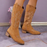 Breakj And Autumn Coarse And V-Mouthed Thin High-Heel Boots But Knee Embroidered Retro Western Cowboy Boots Retro
