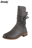 Women Shoes 2023 Autumn Winter mid-calf Boots Women Cross Strap Round Toe Mid-tube Boots Size 43 Flat Roman Boots Botas De