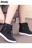Gray Round Toe Platform High-top Canvas Buckle Shoes Woman Lace Up boots Student Flat Ankle Boots Botas Mujer