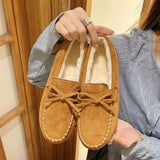 Breakj Dou Shoes Single Shoes Winter 2023 New Korean Version Of Women's Suede Flat Casual Shoes Lazy People A Foot Pedal Cotton Shoes