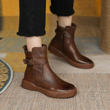 New Women's Boots Autumn Retro Brown Ladies British Style Flat Casual Ankle Boots Botas Mujer Female Platform Short
