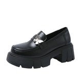 Breakj Thick-Bottomed British Wind Small Leather Shoes Women 2025 Autumn New Black One-Legged Butterfly Single Shoes Lefu Shoes
