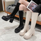 Heel Platform Long Boots for Women Black Patent Leather Knee High Boots Woman Winter 2023 Thick High Heels Punk