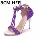 Queen High Heels 9CM 7CM 5CM Wedding Sandals Women Open Toe Strap Evening Party Summer Lace Flowers Pearl Tassel