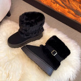 Breakj New Fur Belt Buckle Snow Boots Women Thick And Velvet Thick Thick Thick Cotton