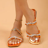 Breakj Head Cross With Water Diamond Flat Slippers Female Large Size One Line Beach Sandals
