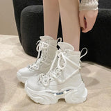 Chunky Platform Motorcycle Boots Women Fashion Thick Bottom Combat Booties Woman 2023 Autumn Winter White Ankle Botas