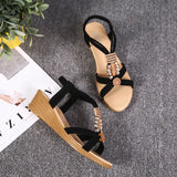 Breakj New Flat-Soled Sandals Female Xia Ping And Beaded Bohemian Sandals Toe Sweet Student Beach
