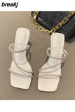 Luxury Rhinestones Women Sandals Elegant Stiletto High Heels Slingback Gladiator Sandal Slip On Slippers Bling Slides