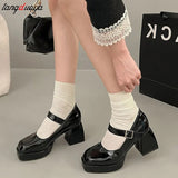Beige Platform Pumps for Women Super High Heels Buckle Strap Mary Jane Shoes Woman Thick Heeled Wedding Party Shoes