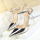 Breakj Simple Thin Heel Ultra High Heel Shallow Pointed Patent Leather Sexy Nightclub Show Thin A Word With Female